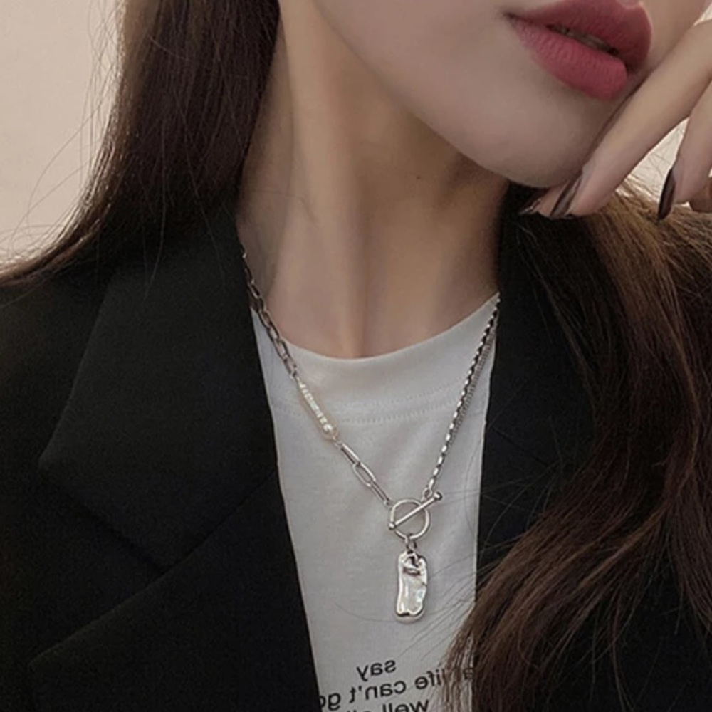 NEW 925 STERLING SILVER IRREGULAR PEAR NECKLACE, NICE NECKLACE, CUTE NECKLACE - Picture 2 of 6